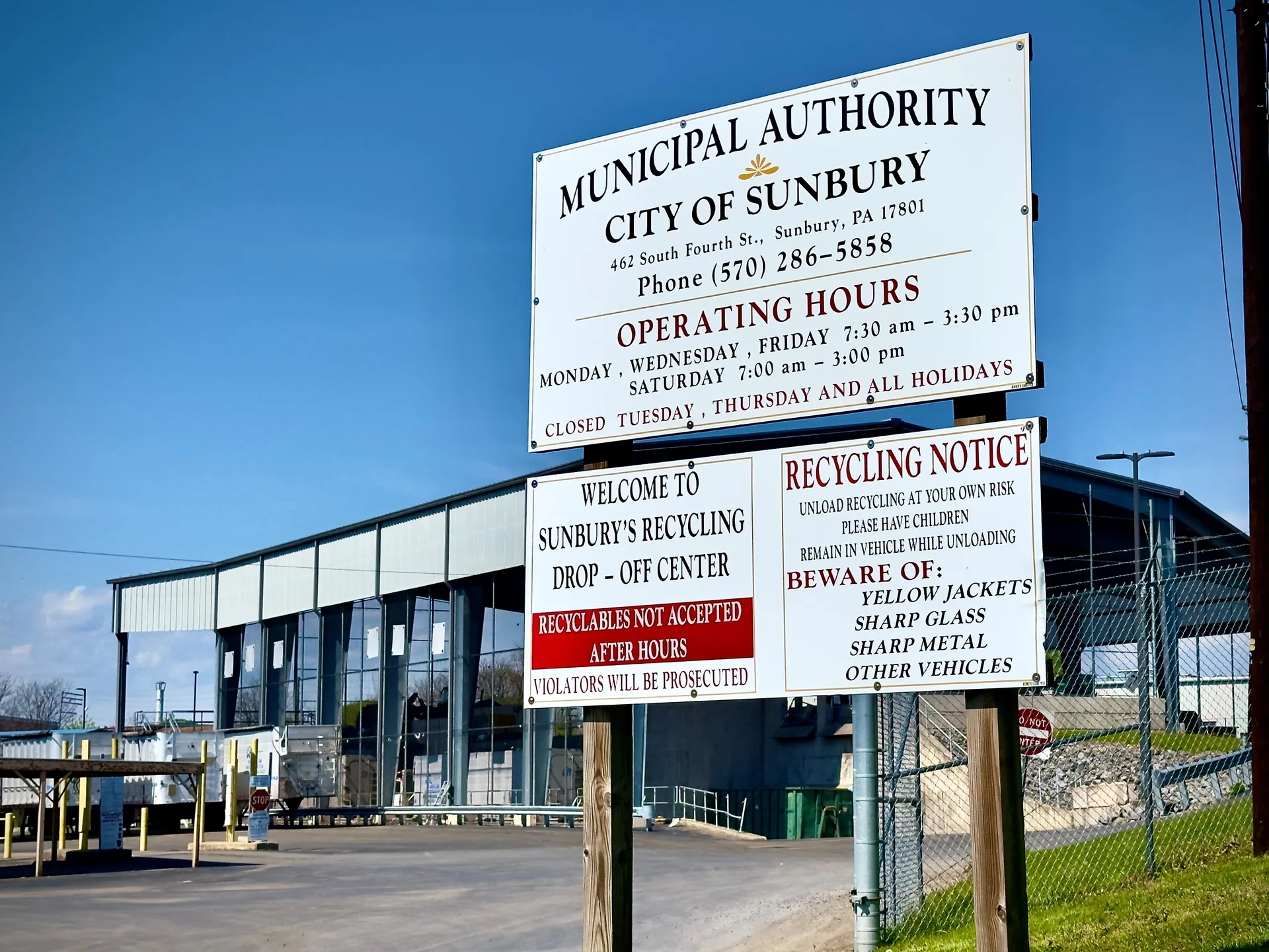 Sunbury Recycling Center: rules, hours, and accepted items.